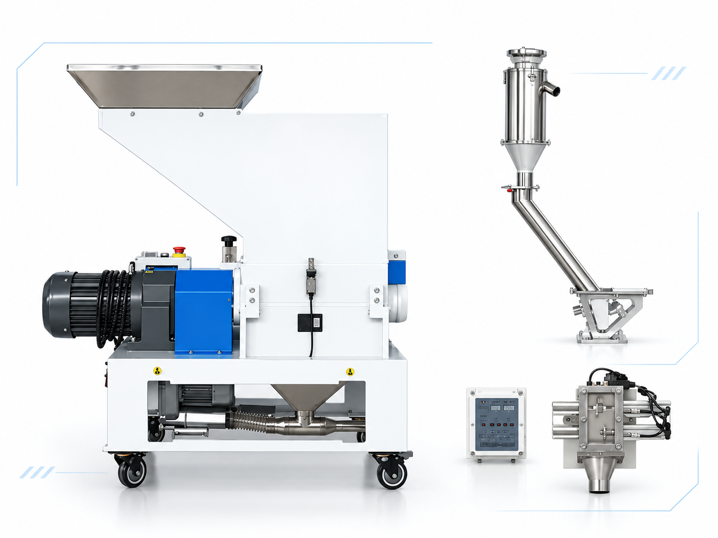 JW-LSS low-speed screenless granulator with main machine and material recovery components
